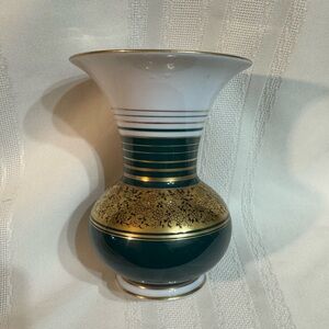 Weimar Christa Vintage Elegant Gold and Green Floral Porcelain Vase